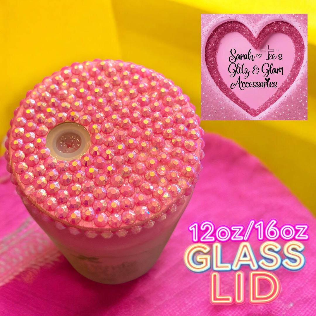 12-16oz Glass Cup Rhinestone-Yellow Lid