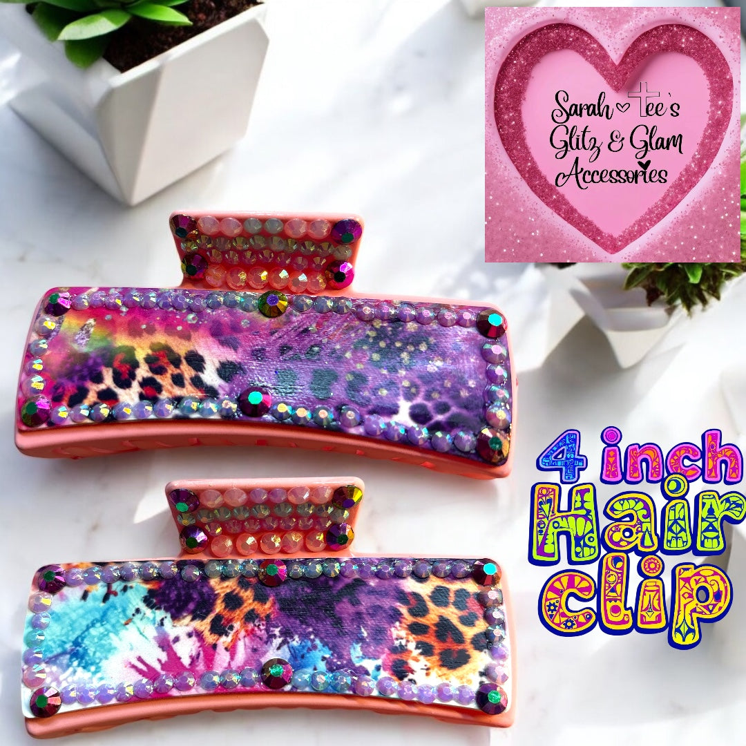 4inch Hair Clip-Pink Leopard