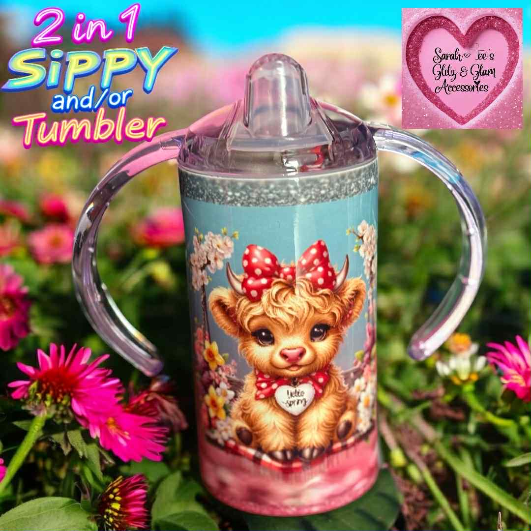 12oz Children Sippy/Tumbler Dual- Highland Cow