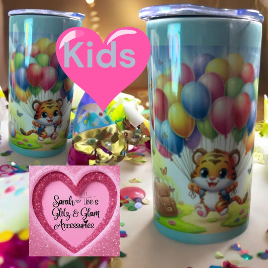 12oz Children Sippy/Tumbler Dual- Baby Tiger with Balloons