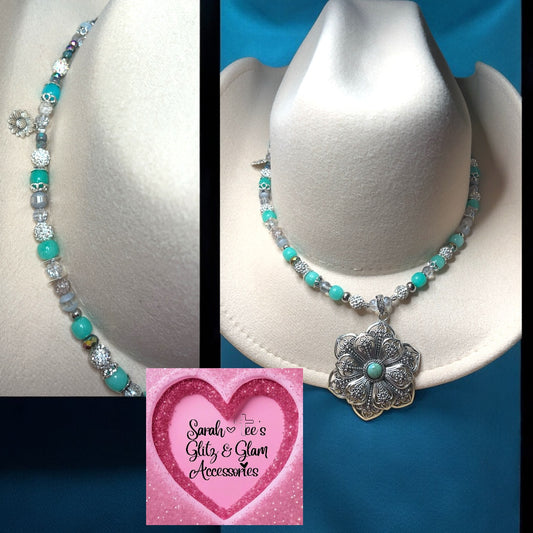 Cowgirl Hat Jewelry- Blue Flower Charm