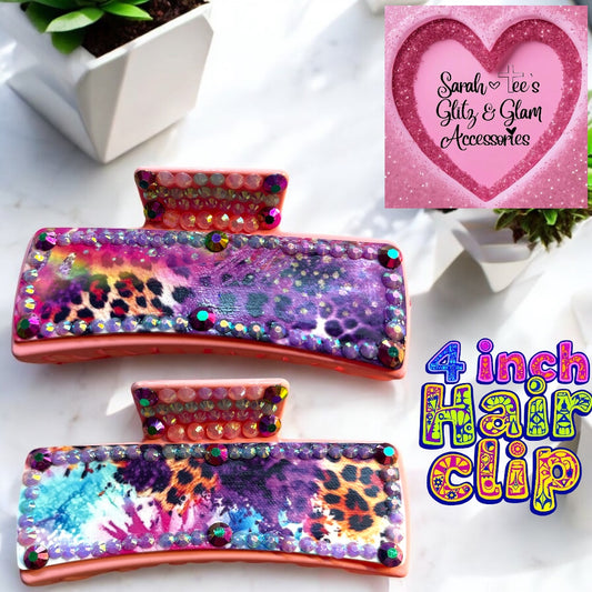 4inch Hair Clip-Pink Leopard
