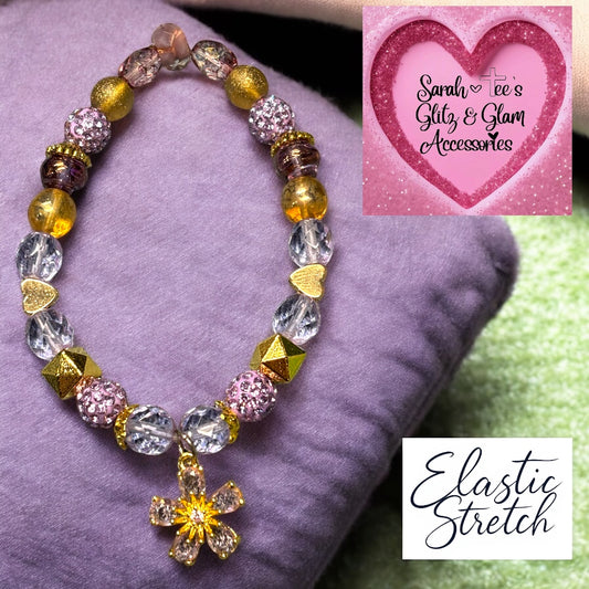 Purple Flower Charm Bracelet 6inches