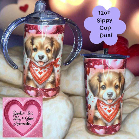 12oz Children Sippy/Tumbler Dual- Valentine Dog